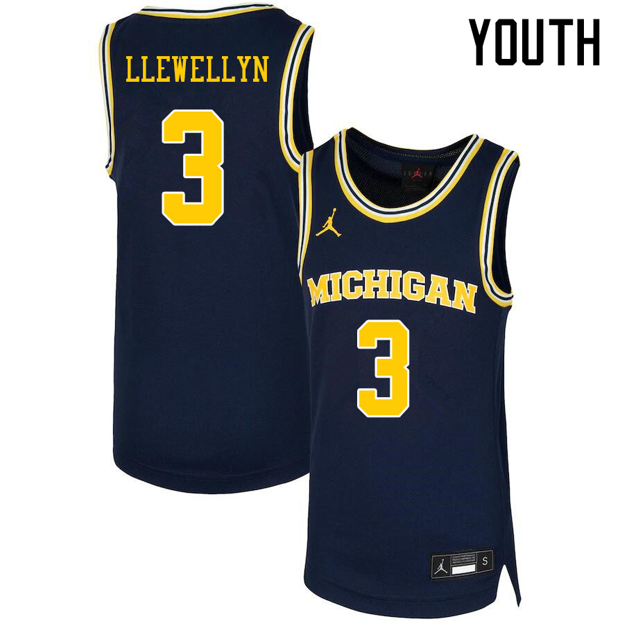 Youth #3 Jaelin Llewellyn Michigan Wolverines College Basketball Jerseys Sale-Navy